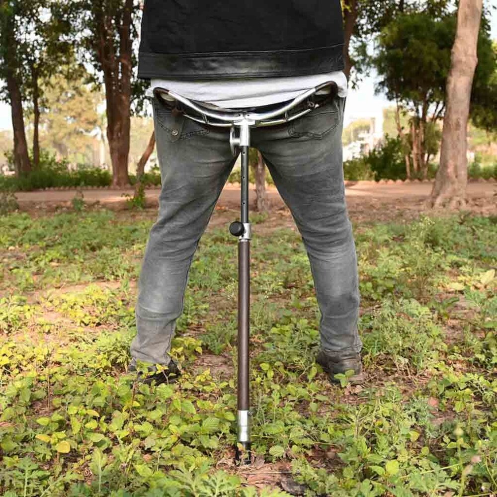 Outdoor Leather Stick With Portable Seat Stainless Steel Foldable Stool NEW